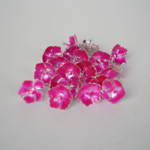Pure Silver Enamel Pink Flowers 4g (Pack of 4)